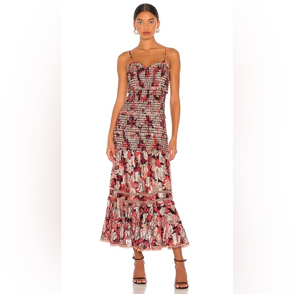 HEMANT & NANDITA Dresses & Skirts - Hemant & Nandita Smocked Floral Metallic Tiered Maxi Dress Anthropologie REVOLVE